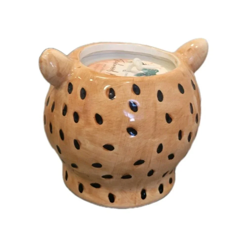 New Ceramic Cheetah Black & Brown Safari Jungle Animal Candle Room Decor